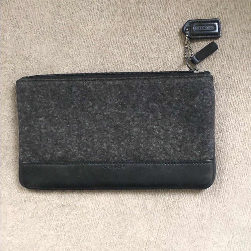 Coach Charcoal grey felt and black leather pouch